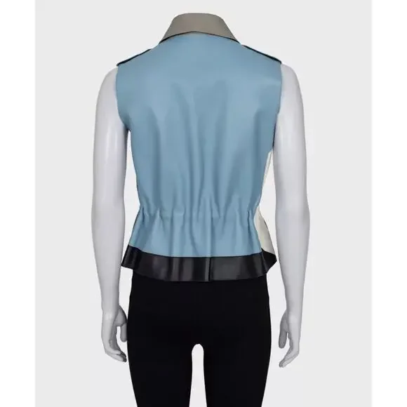 Fendi Blue Leather Multicolor Vest, Size IT40/S